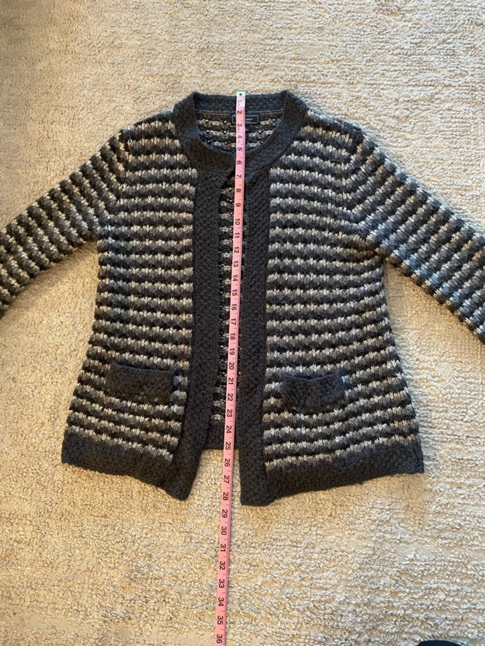 Collection Dress Barn Striped Knit Open Cardigan in Charcoal and Light Gray - XL